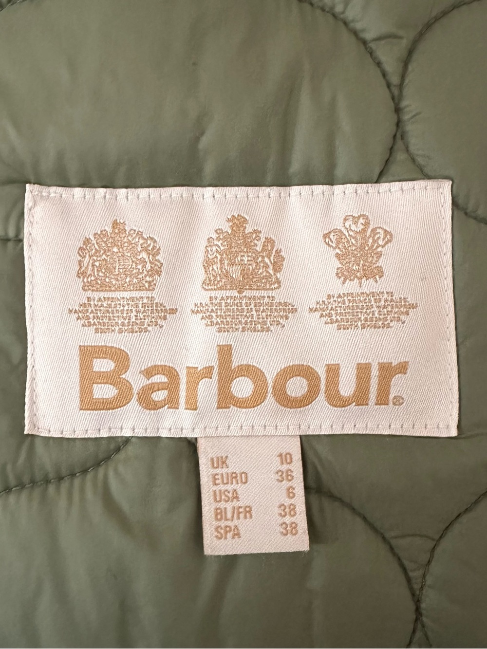 Barbour Quilted Barn Coat Green Jacket Women’s size 6 / S-M - Picture 5 of 6